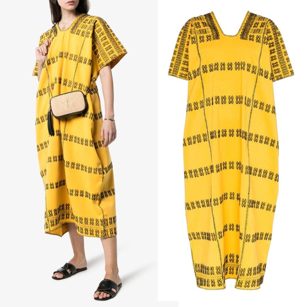 Pippa Holt Kaftan No.171 Three Panel Maxi Kaftan Yellow Black One Size‎